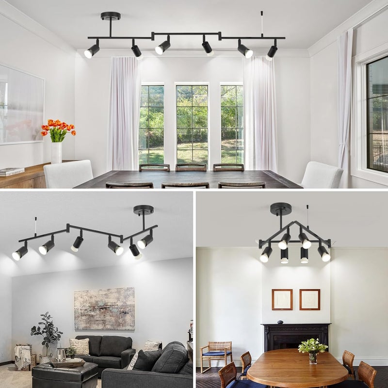 SEEBLEN 6-Light Black Track Lighting Fixtures Ceiling, Flexible Foldable Arm and Rotatable Light Head,Modern LED Track Lighting for Kitchen Islands, Dining Rooms(GU10 Socket, Bulbs Not Included) - Image 4